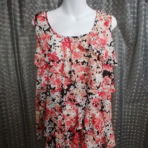 Roz &Ali Sleeveless Blouse with Flounces XL